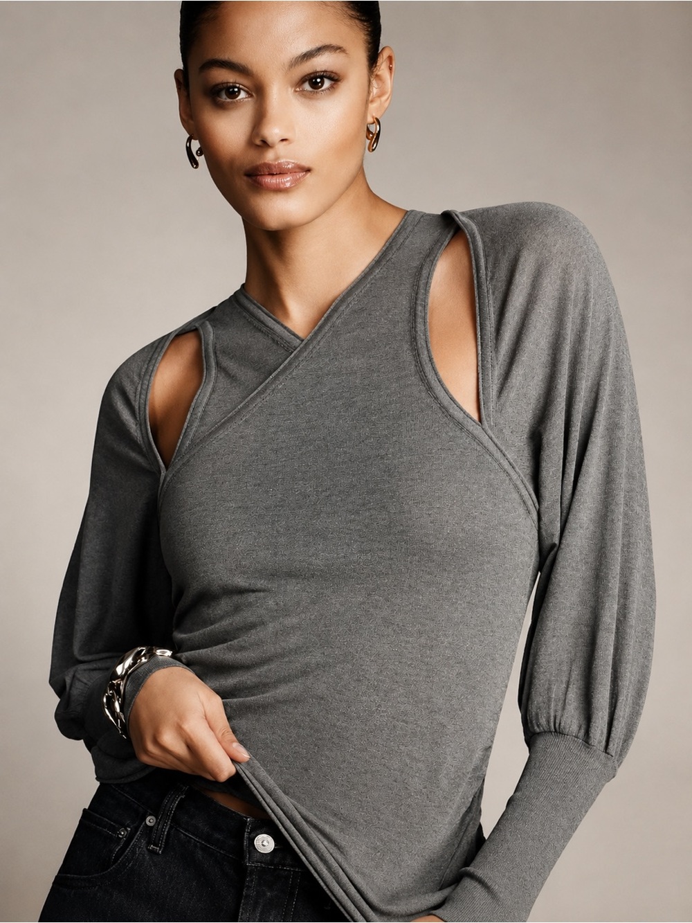 New with Tag! Anthropologie Women's Draped Cold Shoulder Sweater Cool Olive Sz L